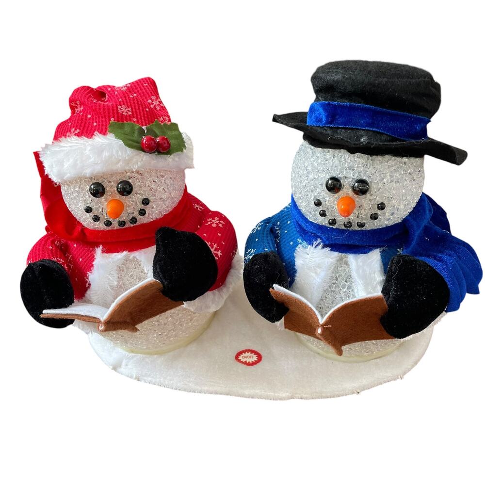 Animated Popcorn Snowman Carolers Light Changing Moves Sings Snowmen READ